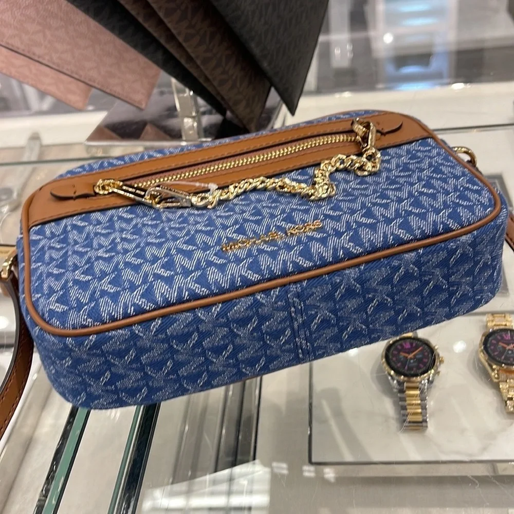 Michael Kors Jet Set Item Large East West Zip Chain Crossbody XBody Denim Multi
